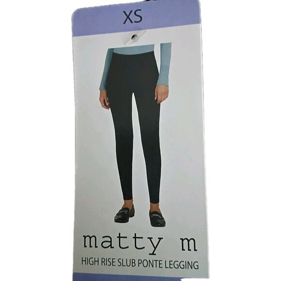 Matty M Womens High Rise Slub Ponte Leggins Back Pockets Size XS Black - Picture 1 of 2